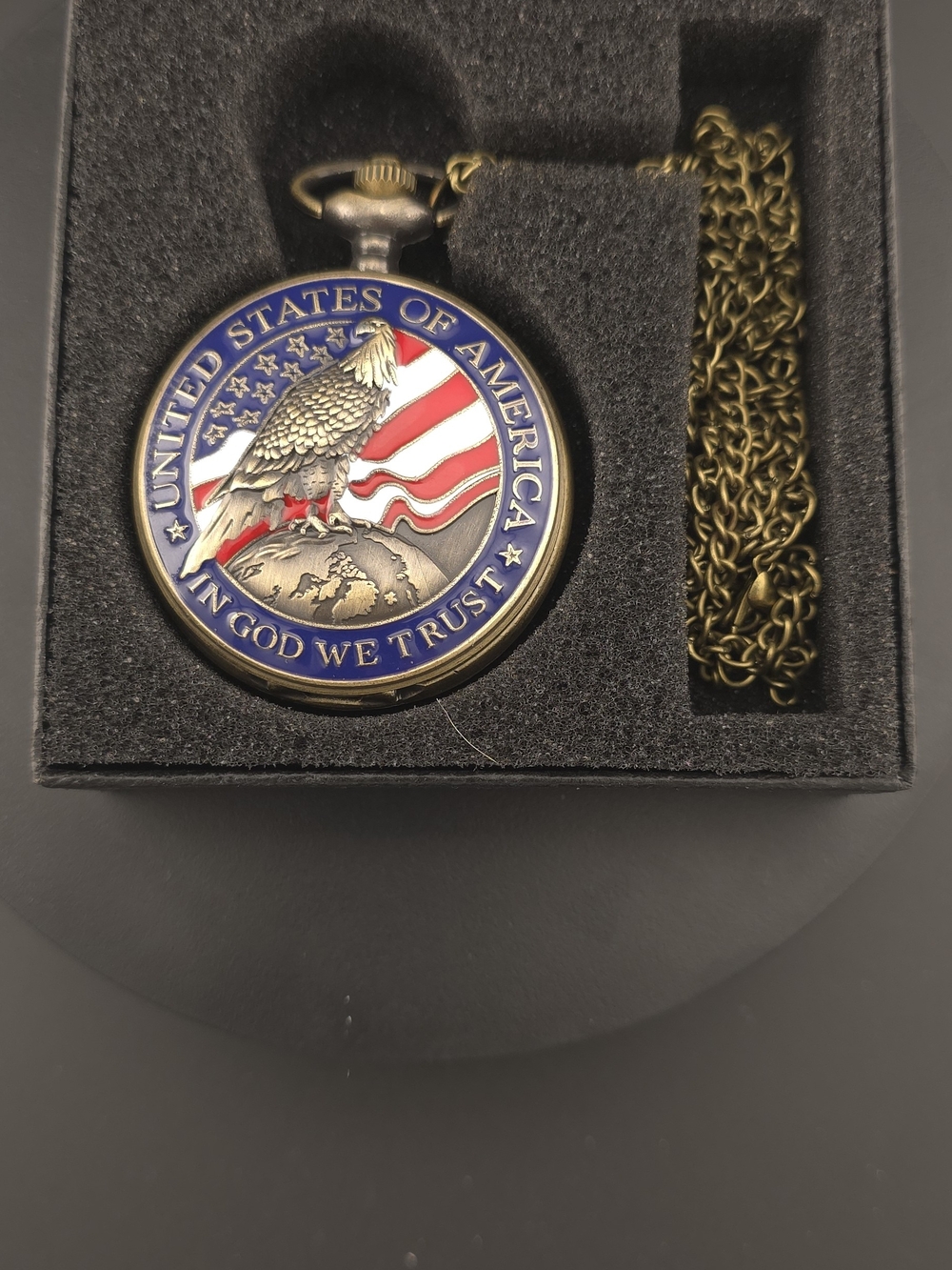 Patriotic Eagle Pocket Watch - Blue and Gold Finish